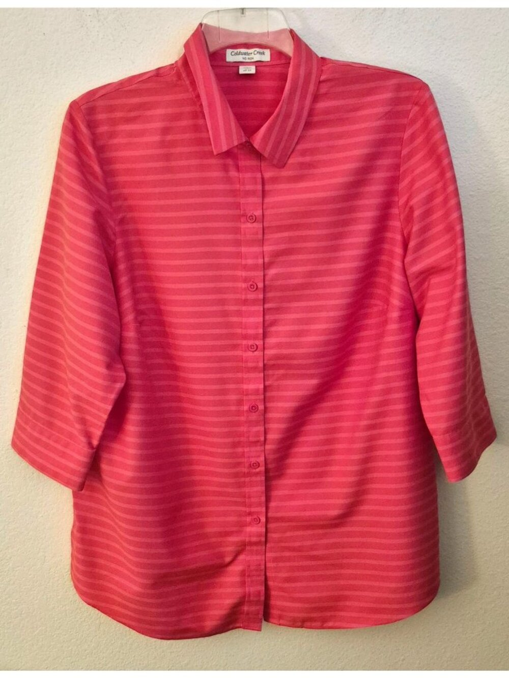 Coldwater Creek 100% Cotton Coral/Pink Striped NO IRON Tunic Top Size 20/22 EUC